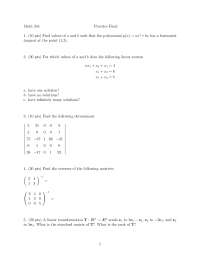 10 Questions in Practice Final Examination | MATH 254 - Docsity