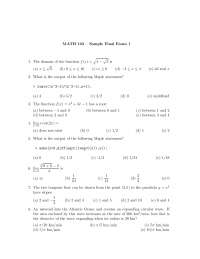 Sample Final Exam 1 - Introduction to Calculus | MATH 103 - Docsity