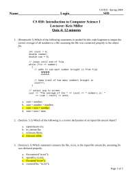 10 Multiple Choice Questions Introduction To Computer Science I Cs 010 Docsity