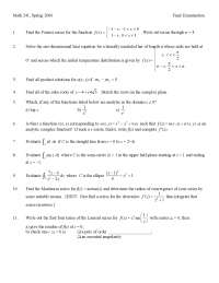 Final Examination - Spring 2006 - Calculus IV | MATH 241 - Docsity