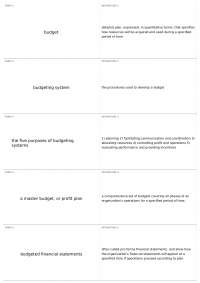 Budgeting Terms and Definitions