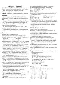 Review Sheet for Exam 2 for Introduction to Linear Algebra | MATH 311