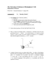 Assignment 6 for Classical Mechanics I | PH 462 - Docsity