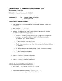 Classical Mechanics I - Study Guide for Assignment 1 | PH 461 - Docsity