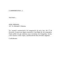 Carta de agradecimento por presença em evento de inauguração