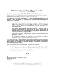 Registro profissional do técnico de segurança do trabalho no Ministério do Trabalho, NR 27