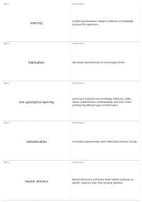 Terms and Definitions in Learning and Conditioning