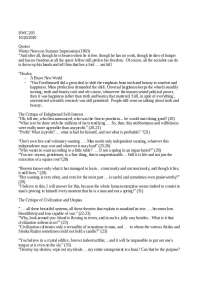 Quotes on Freedom, Happiness, and the Critique of Civilization from HWC 205 - Prof. Michae