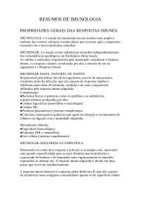 Características gerais das respostas imunes