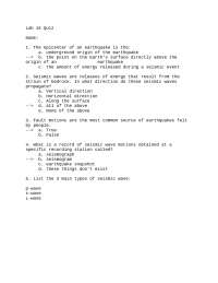 Lab 16 Quiz with Solution for Elements of Geology | GEOS 2104 - Docsity