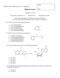 Organic Chemistry II - Midterm Exam 1 - Fall 2010 | CHM 2211 - Docsity
