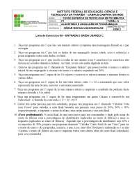 Lista de Exercícios de Programação: Entrada e Saída usando C