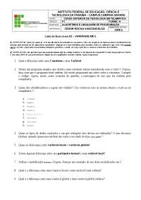 Lista de Exercícios de Programação: Variáveis em C