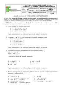 Lista de Exercícios de Programação: Operadores e Expressões em C