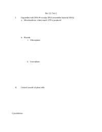 Biology 121 Test 2: Organelles, Membranes, Energy and Metabolism - Prof. David Buckalew