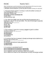 Practice Test 1 with Answer Key - International Finance | FIN 454