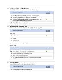 Solved Questions on Characteristics of Living Things - Exam | ISCI 2001