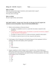 Exam 1 Solved Questions - Ecology and Evolution | BIOL 201