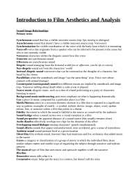 Introduction to Film Aesthetics and Analysis - Midterm Exam Notes | CNPH 10100