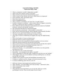 Final Exam Study Guide - General Psychology | PSYC 10300