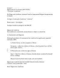Lecture 1 - Hippocrates of Cos | History of Modern Medicine | B H 401