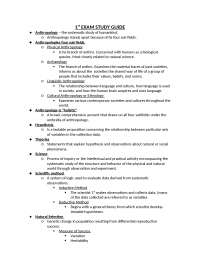 Exam 1 study Guide - Introduction to Anthropology | SOCA 105