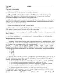 Quiz 2 for ECO2106: Economic Decision Making - Prof. Christopher Clark
