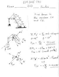 Practice Problems for Quiz 5 with Answers - Statics | E M 306