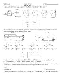 4 Questions on Mechanics of Materials - Final Exam | C E 215 - Docsity