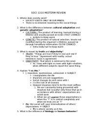 Midterm Review on Introduction of Sociology | SOCI 1310