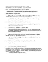 AAS 100 Introduction to Asian American Studies: Midterm Study Questions - Prof. Caroline H