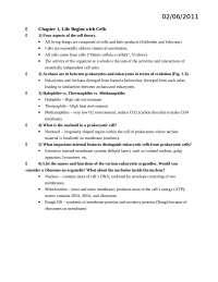Study Guide for Exam 1 - Cell Biology | BIOL 3090 - Docsity
