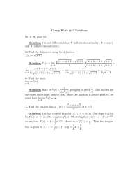 Solutions to Group Work Problem 2: Calculus of Function f(x) and g(x) - Prof. Christopher 