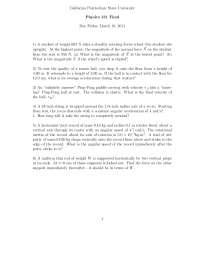 General Physics Final Exam: Six Problems to Solve | PHY 131 - Docsity