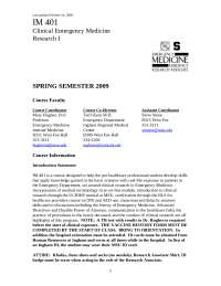 Syllabus Notes for Clinical Research in Emergency Medicine | IM 401