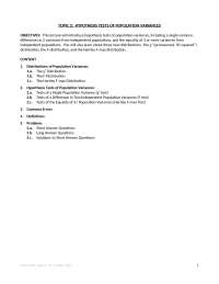 Hypothesis Tests of Populations Variances - Study Guide |