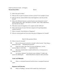 Nicomachean Ethics and Philosophy Exam Review Guide - Prof. Stephanie R. Adair