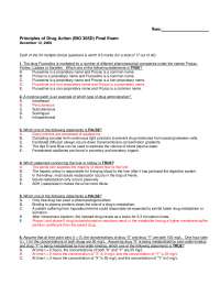 Final Exam with Answer - Principle of Drug Action | BIO 365D