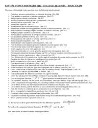 Final Exam Review - College Algebra | MATH 1111 - Docsity