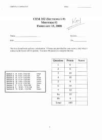 Midterm One Answer Key - Organic Chemistry II | CEM 352 - Docsity