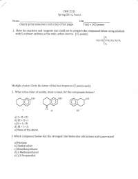 Practice Questions on Organic Chemistry II - Exam 2 | CHM 2211 - Docsity