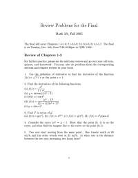 Review Problems For The Final Exam Calculus And Its Applications Math 3a Docsity