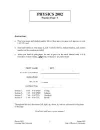 Practice Final Exam - General Physics | PHYS 2002 - Docsity