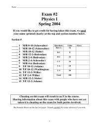 Past Exam 2 with Solutions - Physics I | PHYS 1100 - Docsity