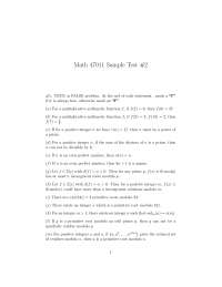 Sample Questions Test #2 - Theory of Numbers | MATH 47011 - Docsity