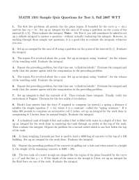 Quiz Question for Test 3 - Calculus I | MATH 1501 - Docsity