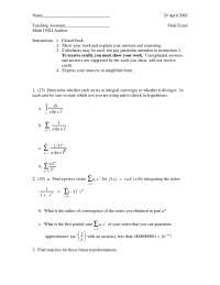 Questions with Answer for Final Exam - Calculus I | MATH 1502 - Docsity