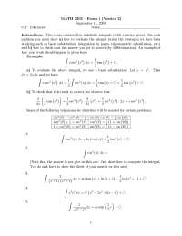 Solved 5 Questions on Calculus II - Exam 1, Version 2 | MATH 2202 - Docsity