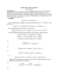 Exam 1, Version 1 for Calculus II | MATH 2202 - Docsity