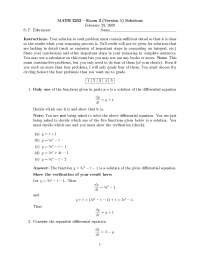Old Exam 2 Version A with Solutions - Calculus II | MATH 2202 - Docsity
